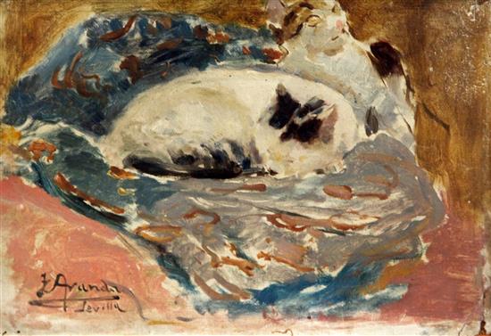 José Jiménez Aranda (1837-1903) Sketch of a sleeping cat, 7.5 x 11in.